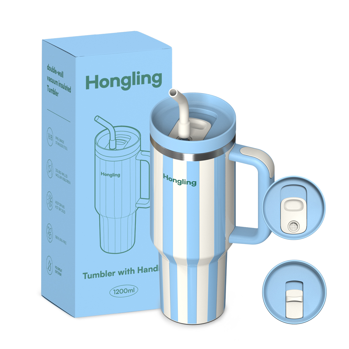 HongLing Tumbler with handle Stainless steel tumbler OEM/ODM 40oz Double Wall Large Capacity Car Bottles Handle Lid BPA-Free