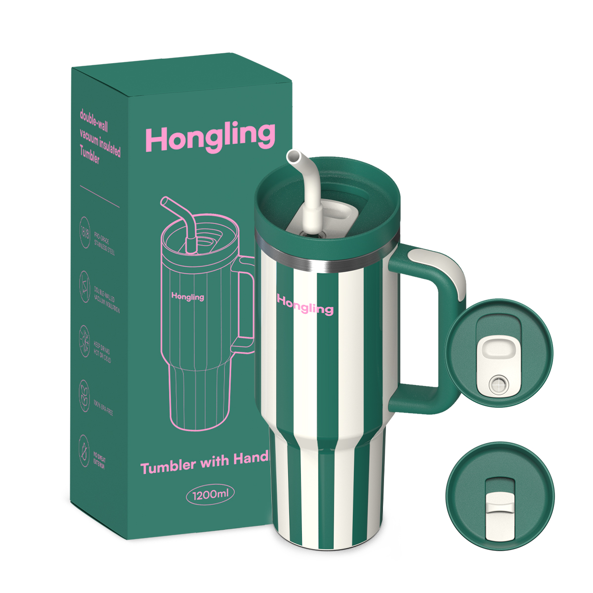 HongLing Tumbler with handle Stainless steel tumbler OEM/ODM 40oz Double Wall Large Capacity Car Bottles Handle Lid BPA-Free