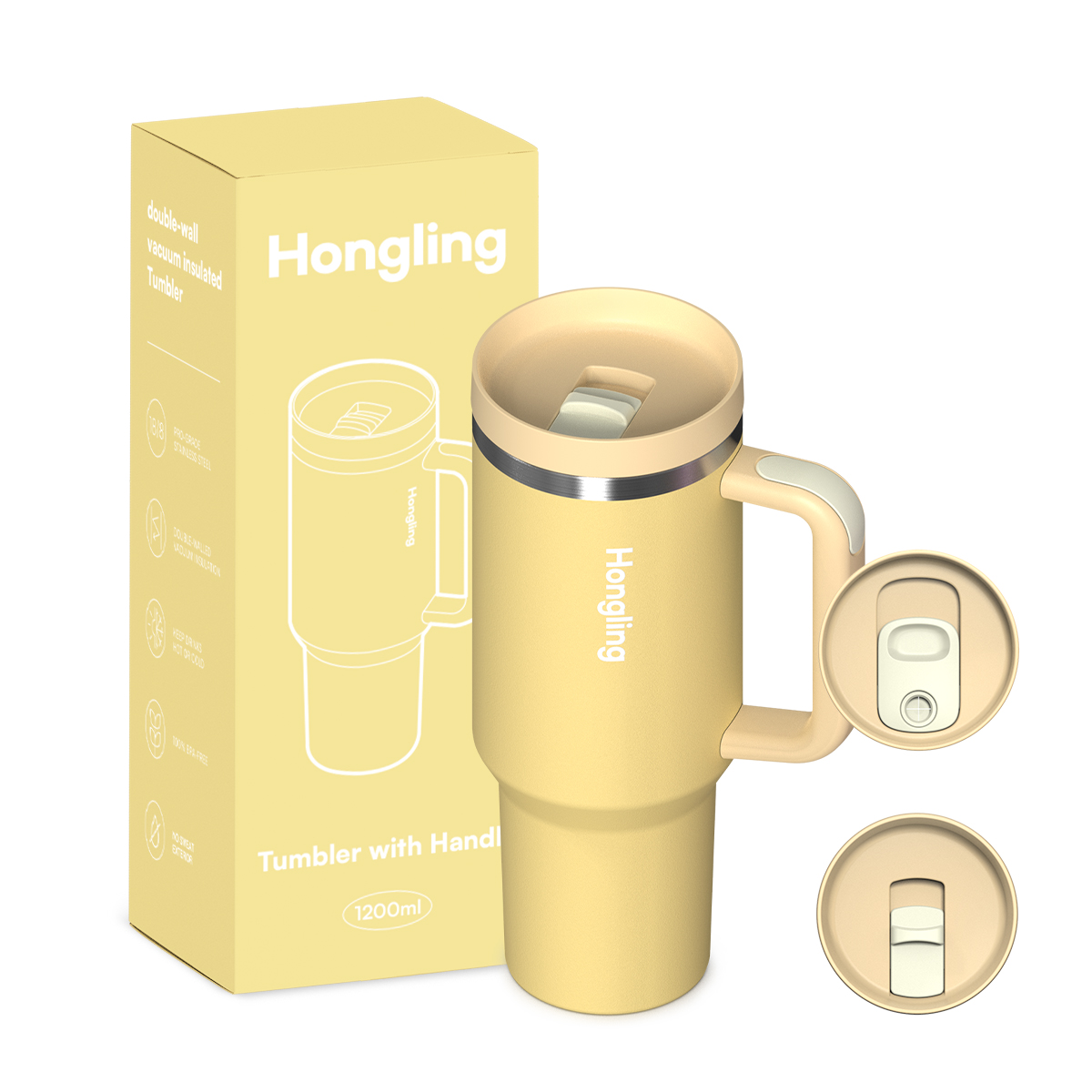 HongLing Tumbler with handle Stainless steel tumbler OEM/ODM 40oz Double Wall Large Capacity Car Bottles Handle Lid BPA-Free