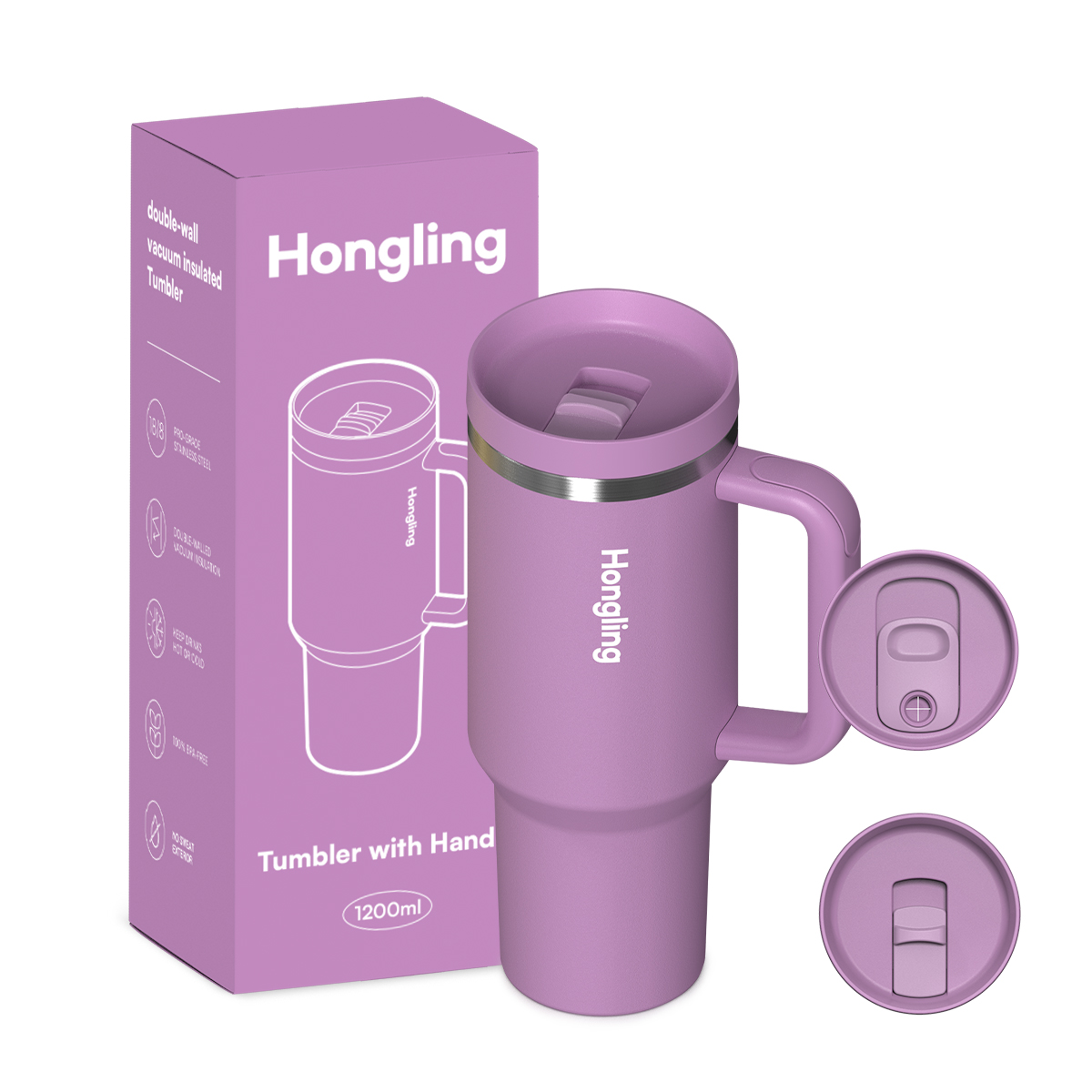 HongLing Tumbler with handle Stainless steel tumbler OEM/ODM 40oz Double Wall Large Capacity Car Bottles Handle Lid BPA-Free