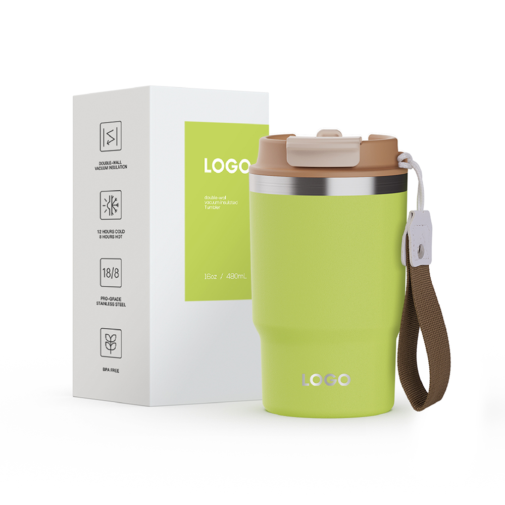 Leakproof insulated coffee travel tumbler with 2 in 1 lid