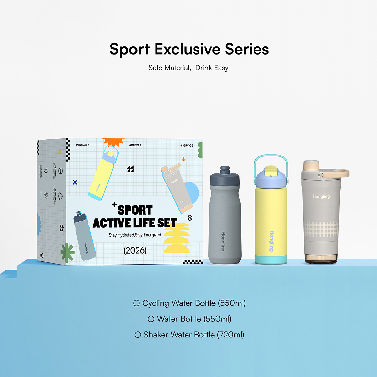 Water Bottle Hong Ling Custom 3 Piece Sports Water Bottle Gift Set BPA Free Shaker Bottle Cycling Bottle Flask Set water bottle manufacturer