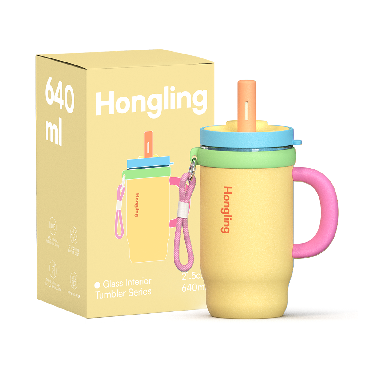 Hongling Eco Friendly Double Wall Glass Lined Stainless Steel Tumbler Portable Insulated Water Cup for Office Travel Commute