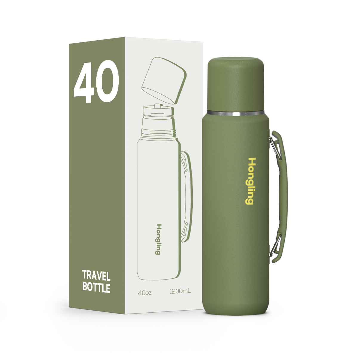 HonglingTravel water bottle OEM & ODM Available Insulated Shaved Water Bottle with Silicone Ring & Rotate Cap Durable Thermos Outdoor Adventure