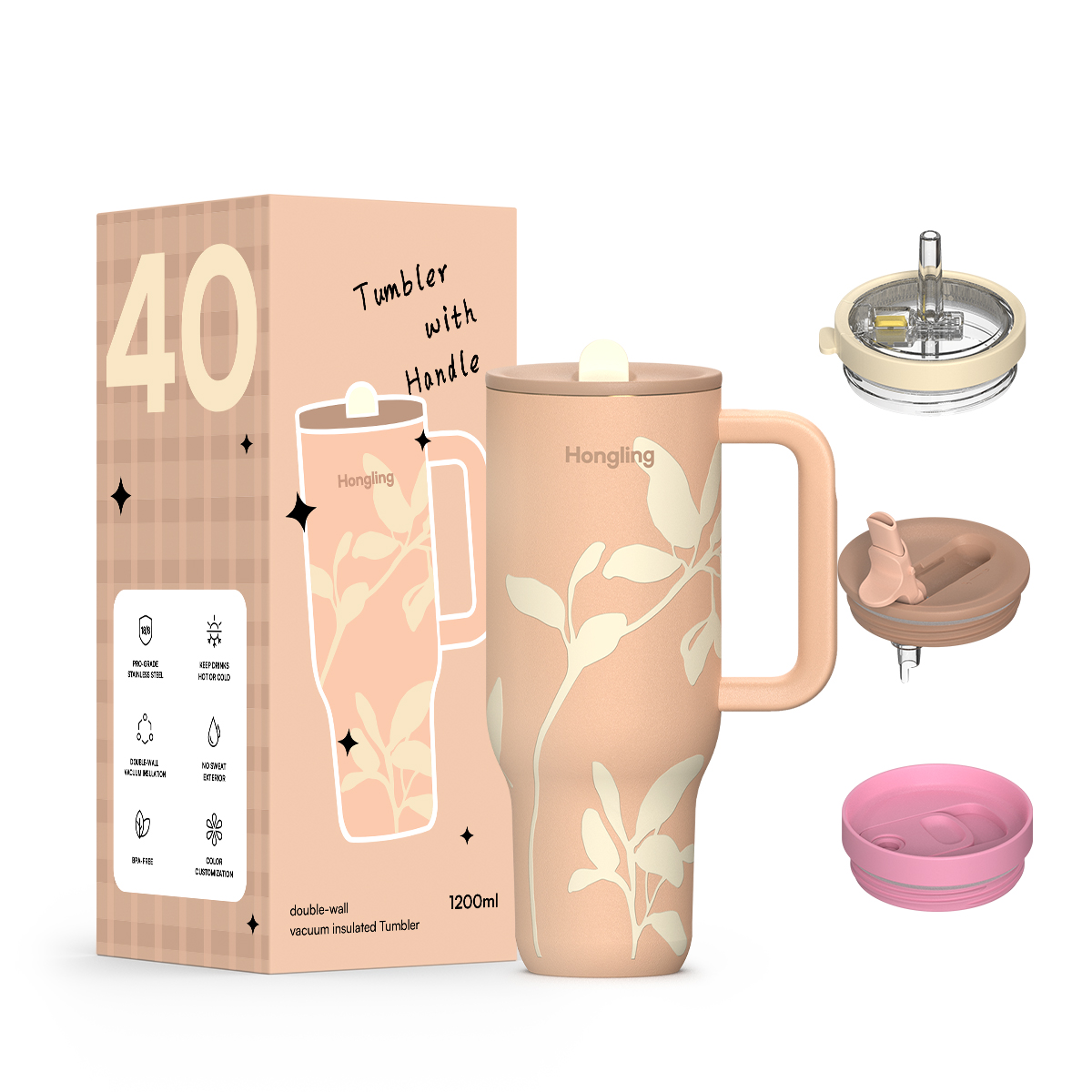 Hongling ODM Wholesale Customized Logo Eco-Friendly Durable Double Wall Vacuum Insulated Stainless Steel Tumbler With Handle