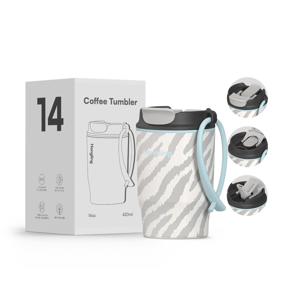 Wholesale 14oz Stainless Steel Coffee Tumbler with Dual Drinking Lid & Lanyard, Insulated Travel Mug OEM/ODM