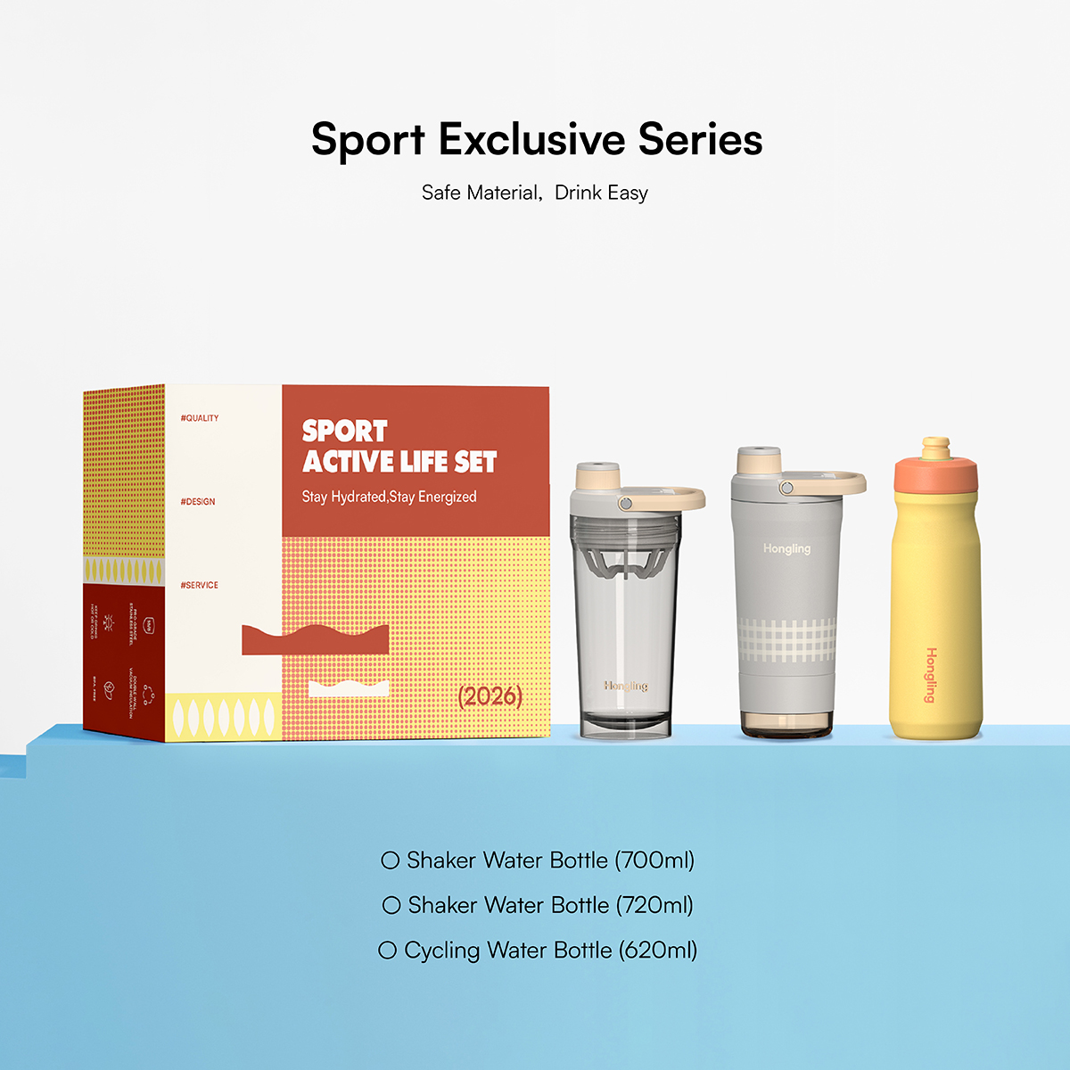 Water Bottle Hong Ling Custom 3 Piece Sports Water Bottle Gift Set BPA Free Shaker Bottle Cycling Bottle Flask Set water bottle manufacturer