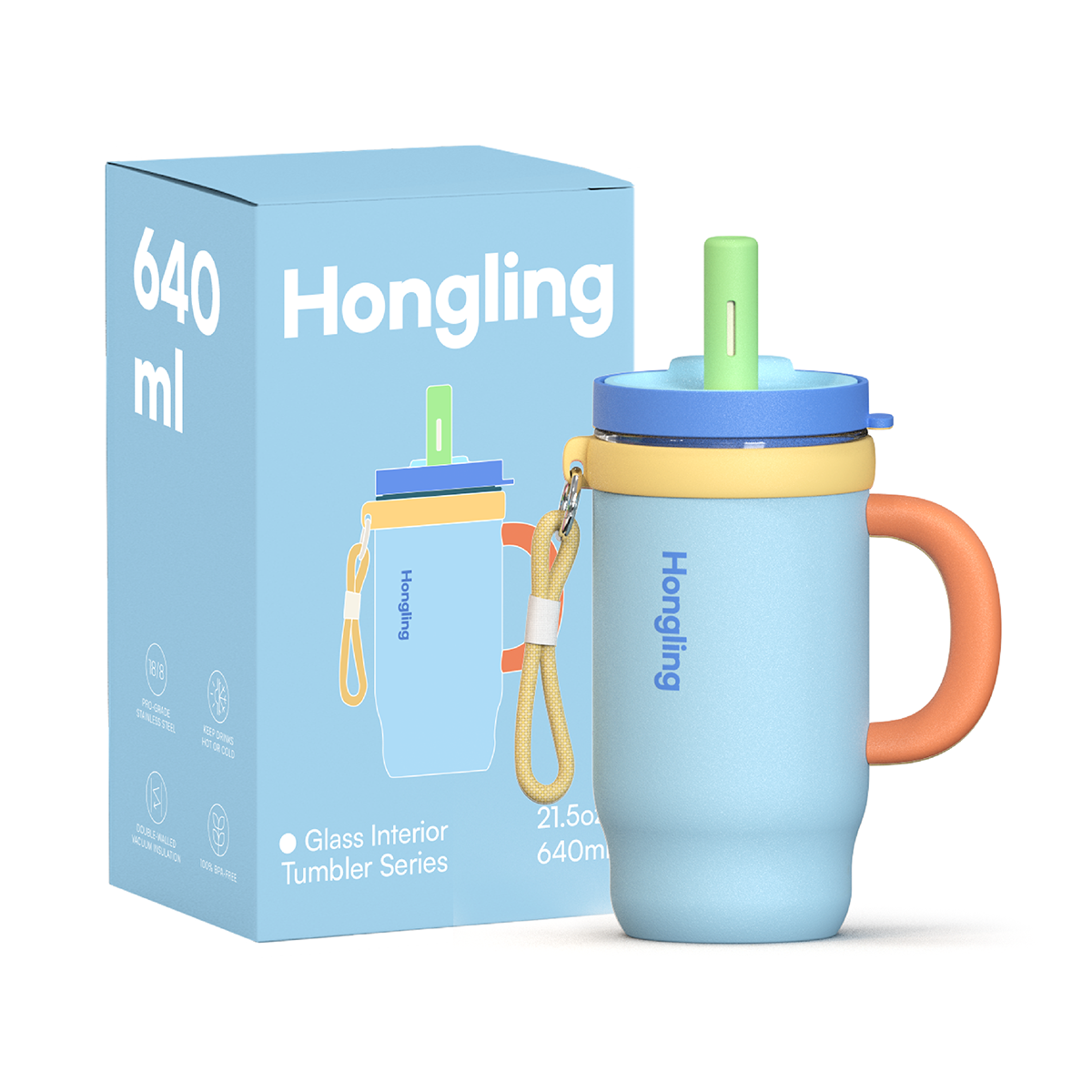 Hongling Eco Friendly Double Wall Glass Lined Stainless Steel Tumbler Portable Insulated Water Cup for Office Travel Commute