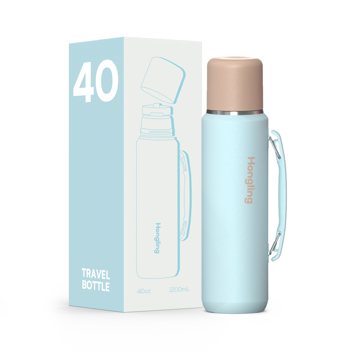 HonglingTravel water bottle OEM & ODM Available Insulated Shaved Water Bottle with Silicone Ring & Rotate Cap Durable Thermos Outdoor Adventure