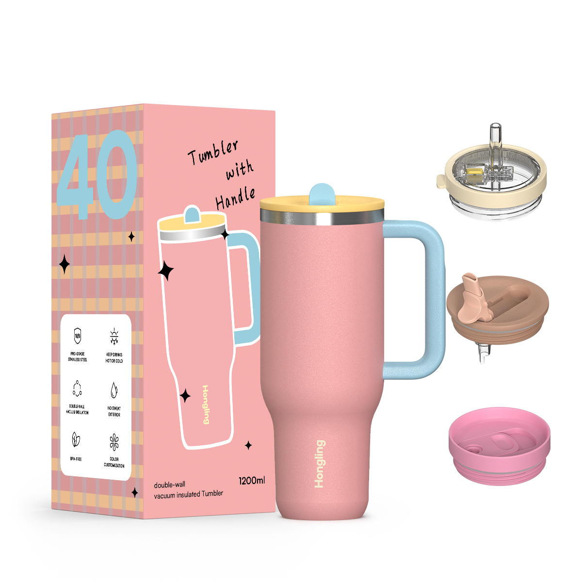 Hongling ODM Wholesale Customized Logo Eco-Friendly Durable Double Wall Vacuum Insulated Stainless Steel Tumbler With Handle