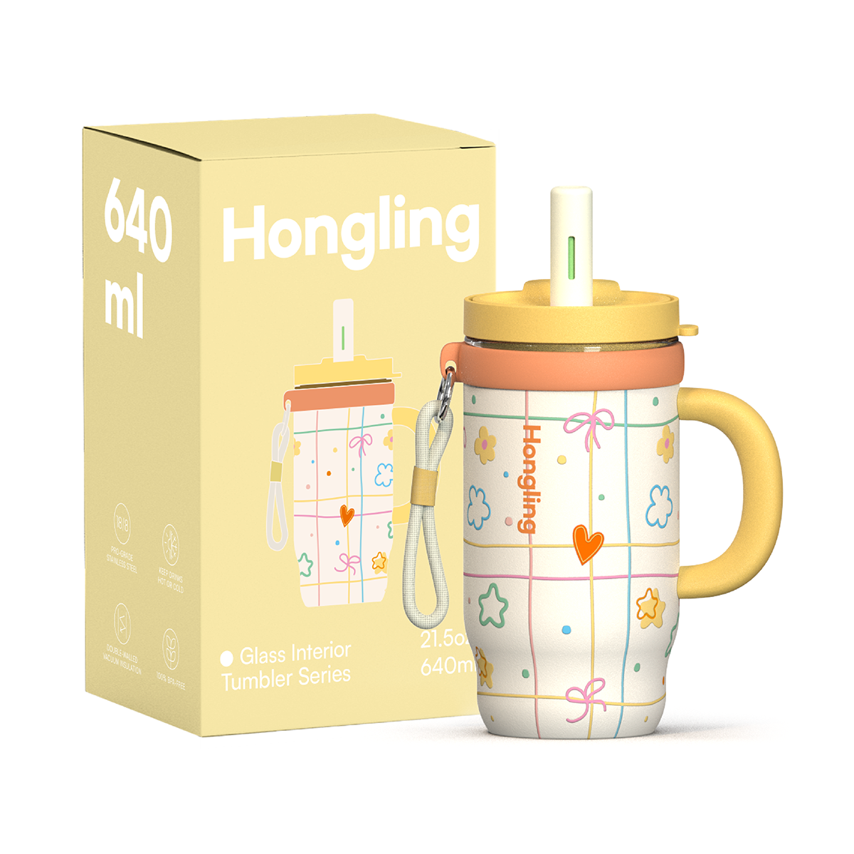 Hongling Eco Friendly Double Wall Glass Lined Stainless Steel Tumbler Portable Insulated Water Cup for Office Travel Commute