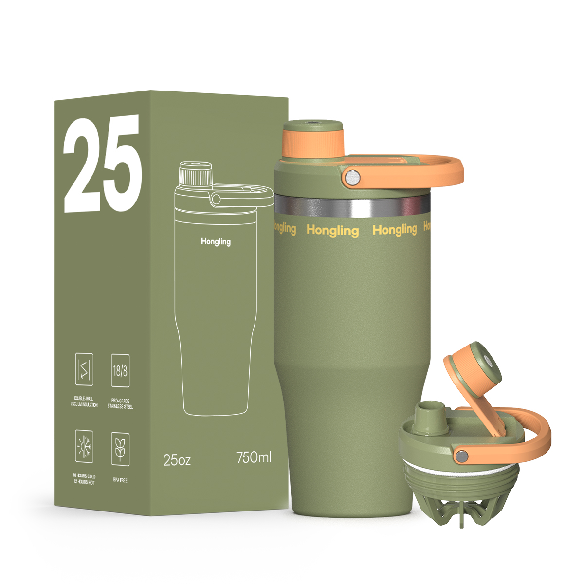 Hongling Water bottle Shaker bottle Leak Proof Design BPA Free Insulated stainless steel water bottle manufacturer 