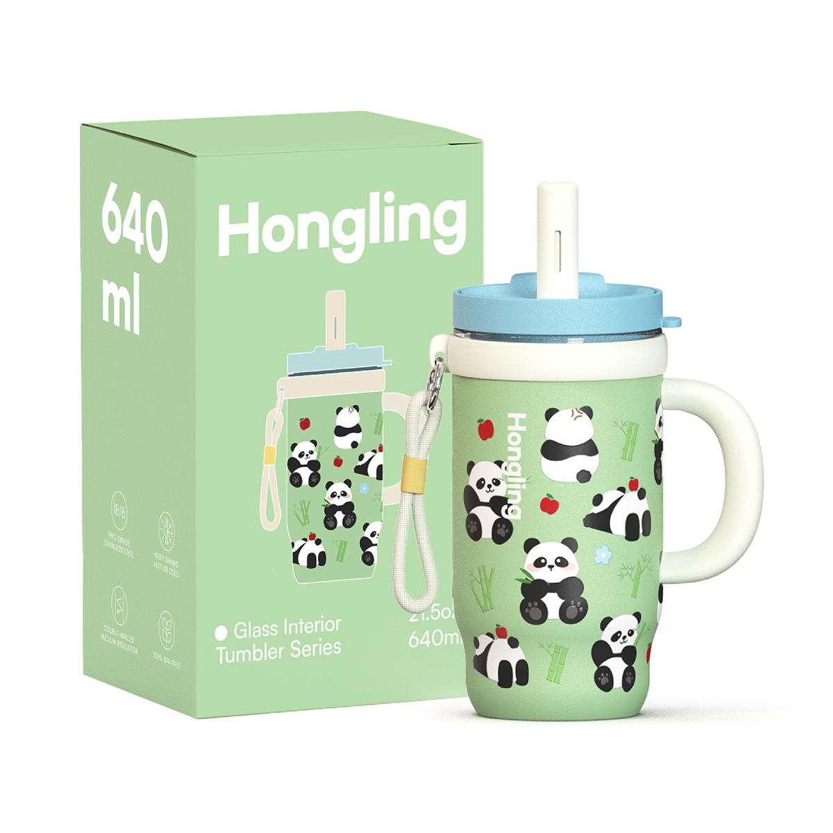 Hongling Eco Friendly Double Wall Glass Lined Stainless Steel Tumbler Portable Insulated Water Cup for Office Travel Commute