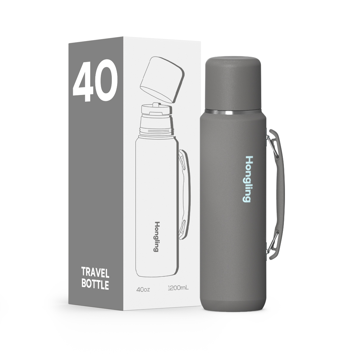 HonglingTravel water bottle OEM & ODM Available Insulated Shaved Water Bottle with Silicone Ring & Rotate Cap Durable Thermos Outdoor Adventure
