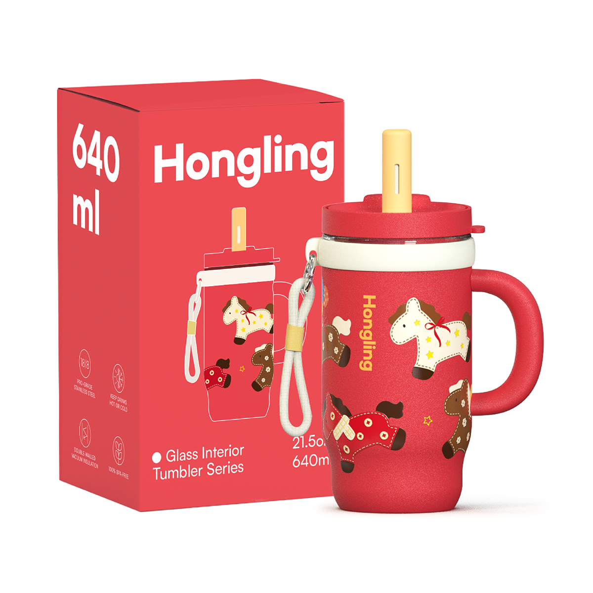 Hongling Eco Friendly Double Wall Glass Lined Stainless Steel Tumbler Portable Insulated Water Cup for Office Travel Commute