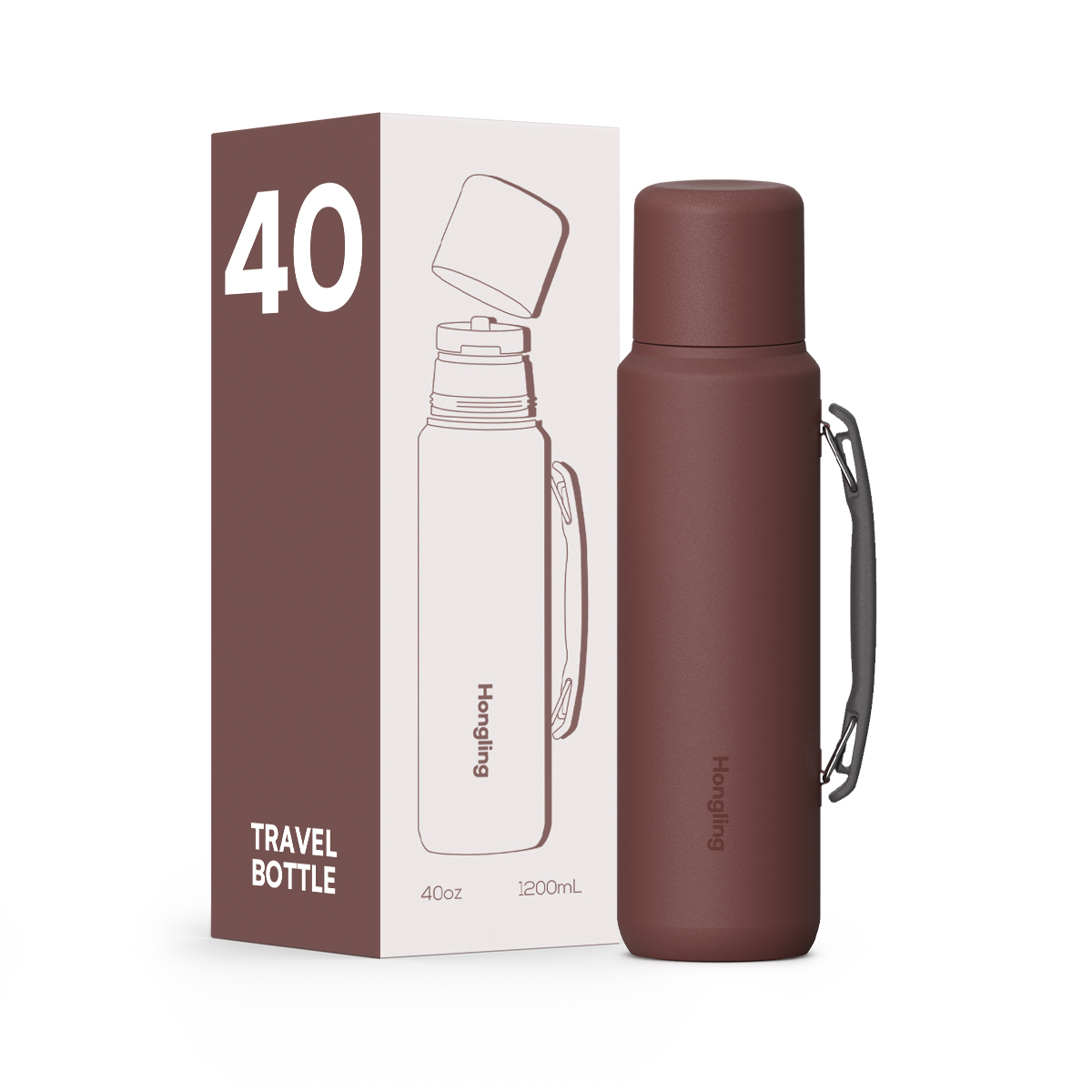 HonglingTravel water bottle OEM & ODM Available Insulated Shaved Water Bottle with Silicone Ring & Rotate Cap Durable Thermos Outdoor Adventure