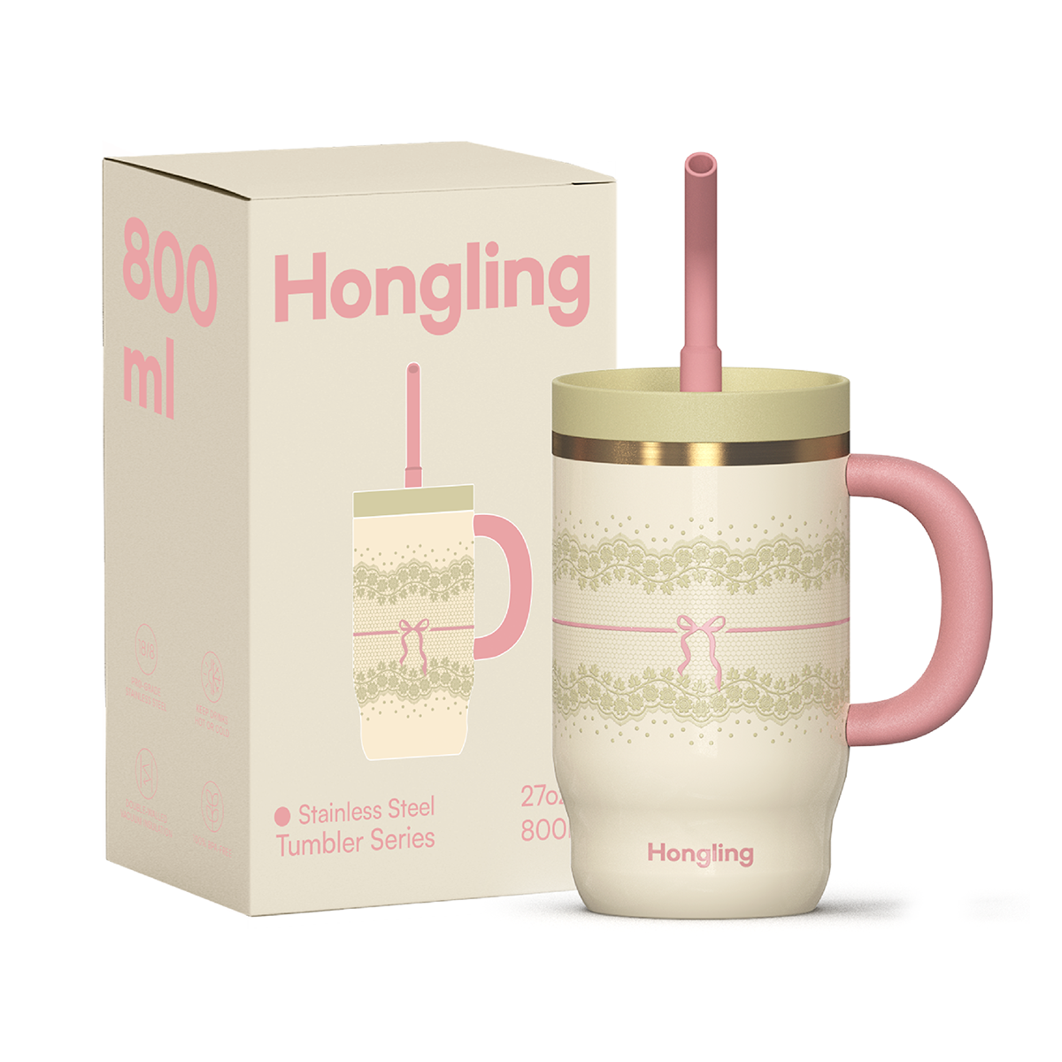 Hongling Eco Friendly Double Wall Glass Lined Stainless Steel Tumbler Portable Insulated Water Cup for Office Travel Commute