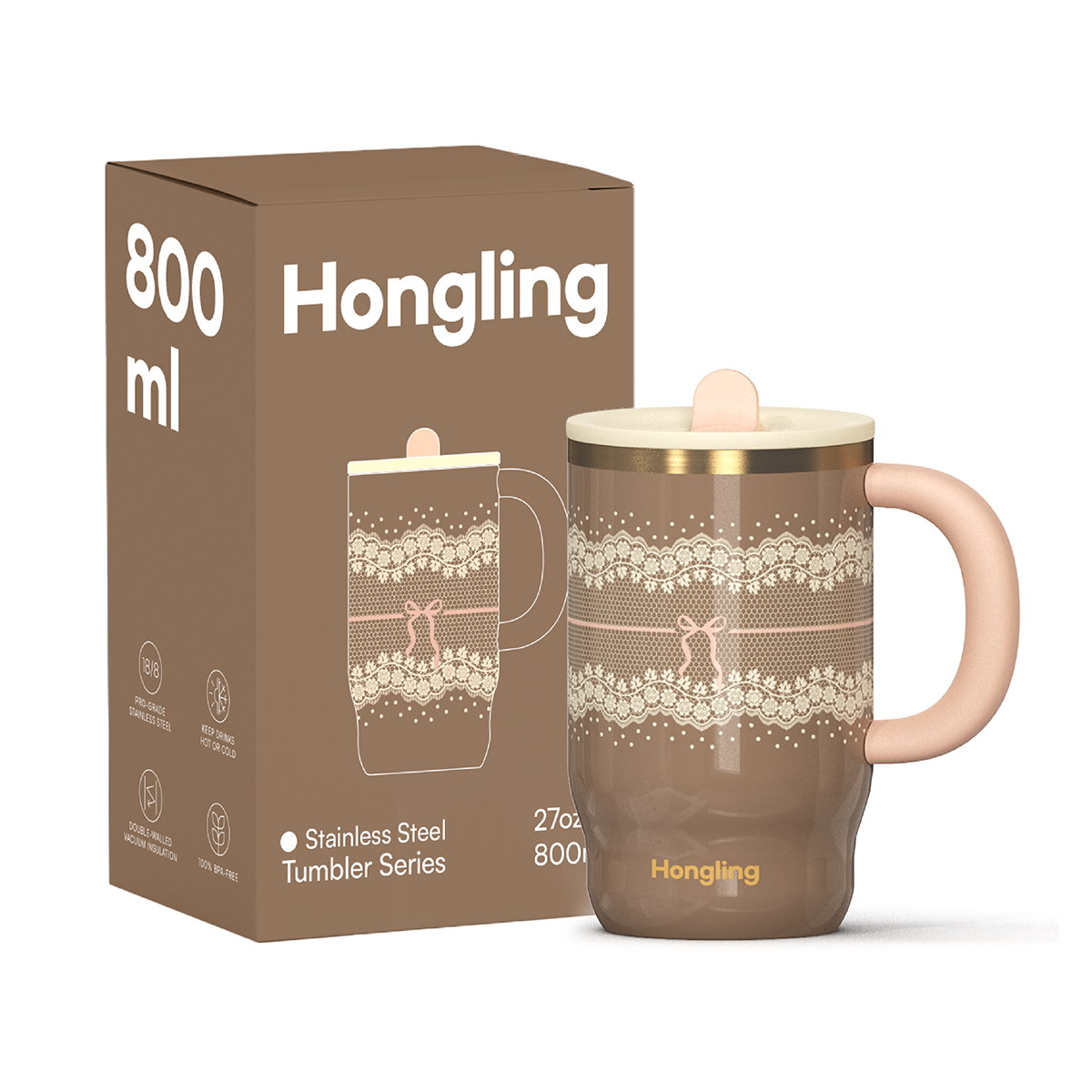 Hongling Eco Friendly Double Wall Glass Lined Stainless Steel Tumbler Portable Insulated Water Cup for Office Travel Commute