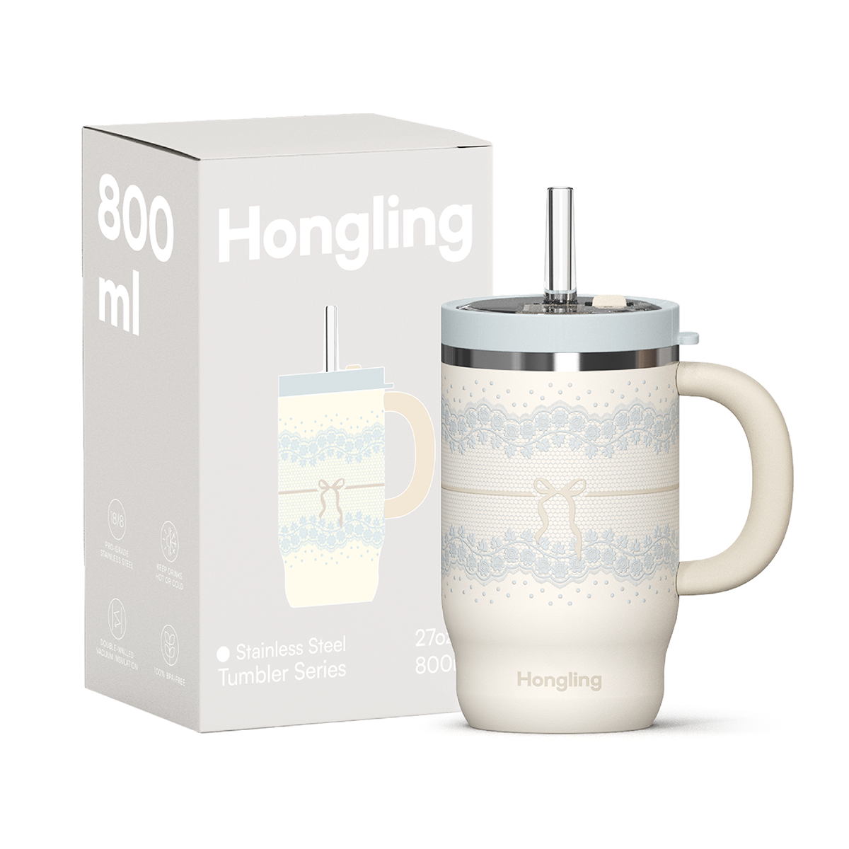 Hongling Eco Friendly Double Wall Glass Lined Stainless Steel Tumbler Portable Insulated Water Cup for Office Travel Commute