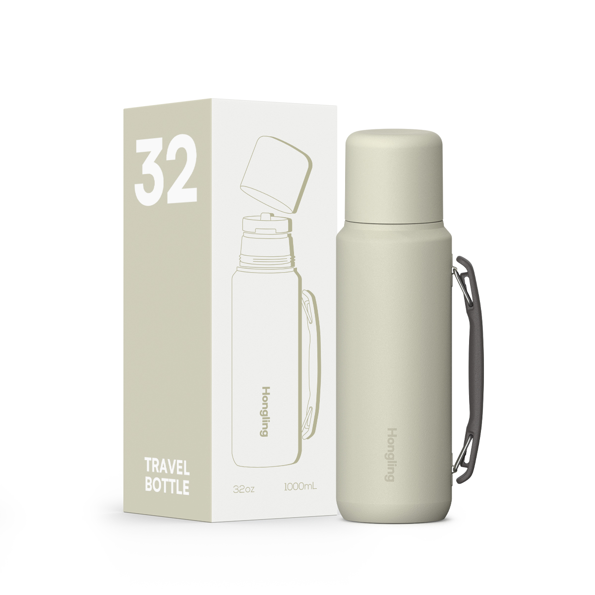 HonglingTravel water bottle OEM & ODM Available Insulated Shaved Water Bottle with Silicone Ring & Rotate Cap Durable Thermos Outdoor Adventure