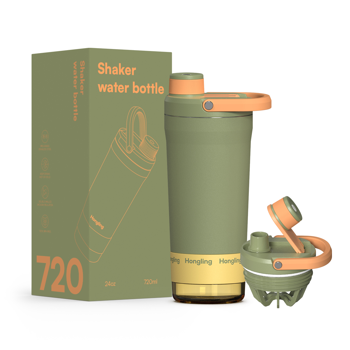 Hongling Water bottle Shaker bottle Leak Proof Design BPA Free Insulated stainless steel water bottle manufacturer 