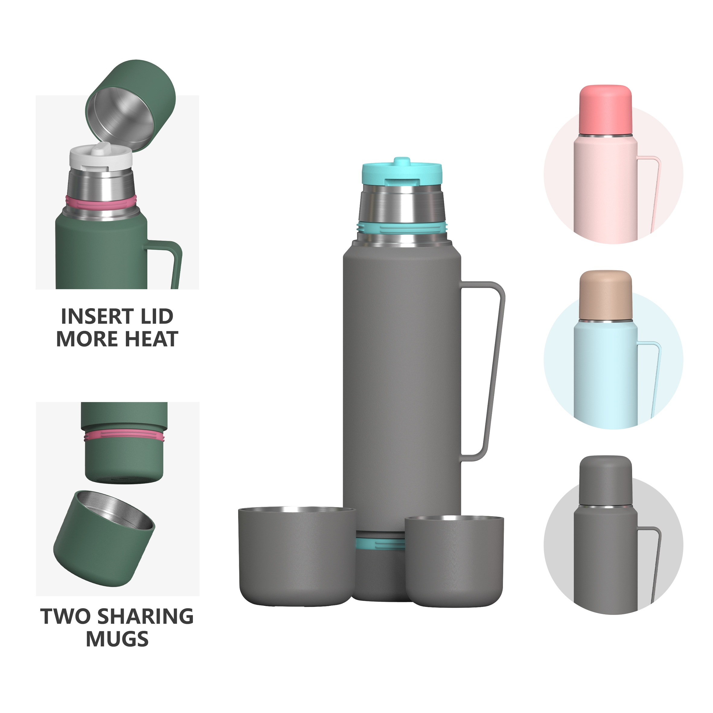 BPA-Free 40oz Stainless Steel Travel Coffee Bottle with Two Sharing Cups