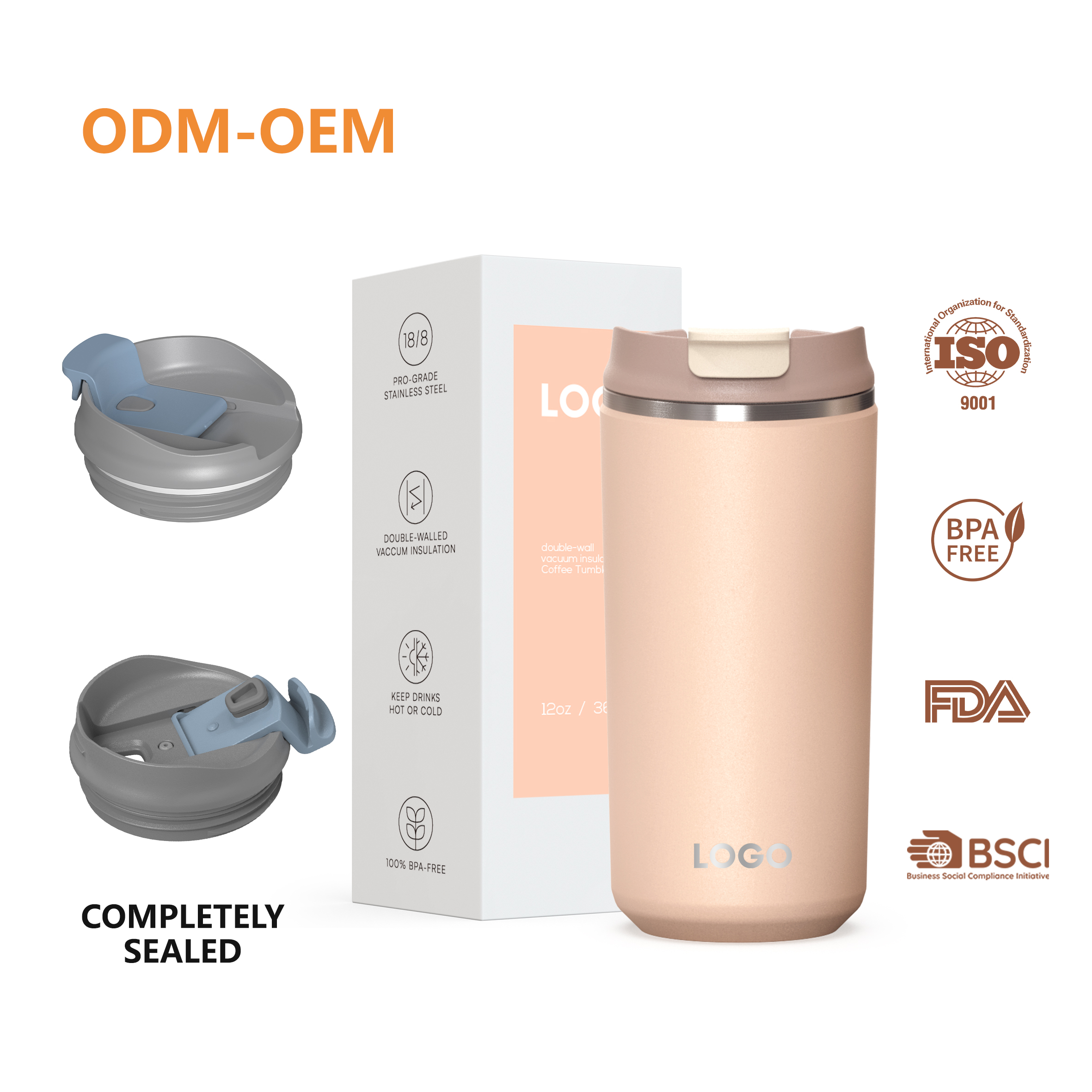 12 oz Stainless Steel Vacuum Insulated Tumbler - Coffee Travel Mug Spill Proof with Lid - Thermos Cup for Keep Hot/Ice Coffee,Tea and Beer