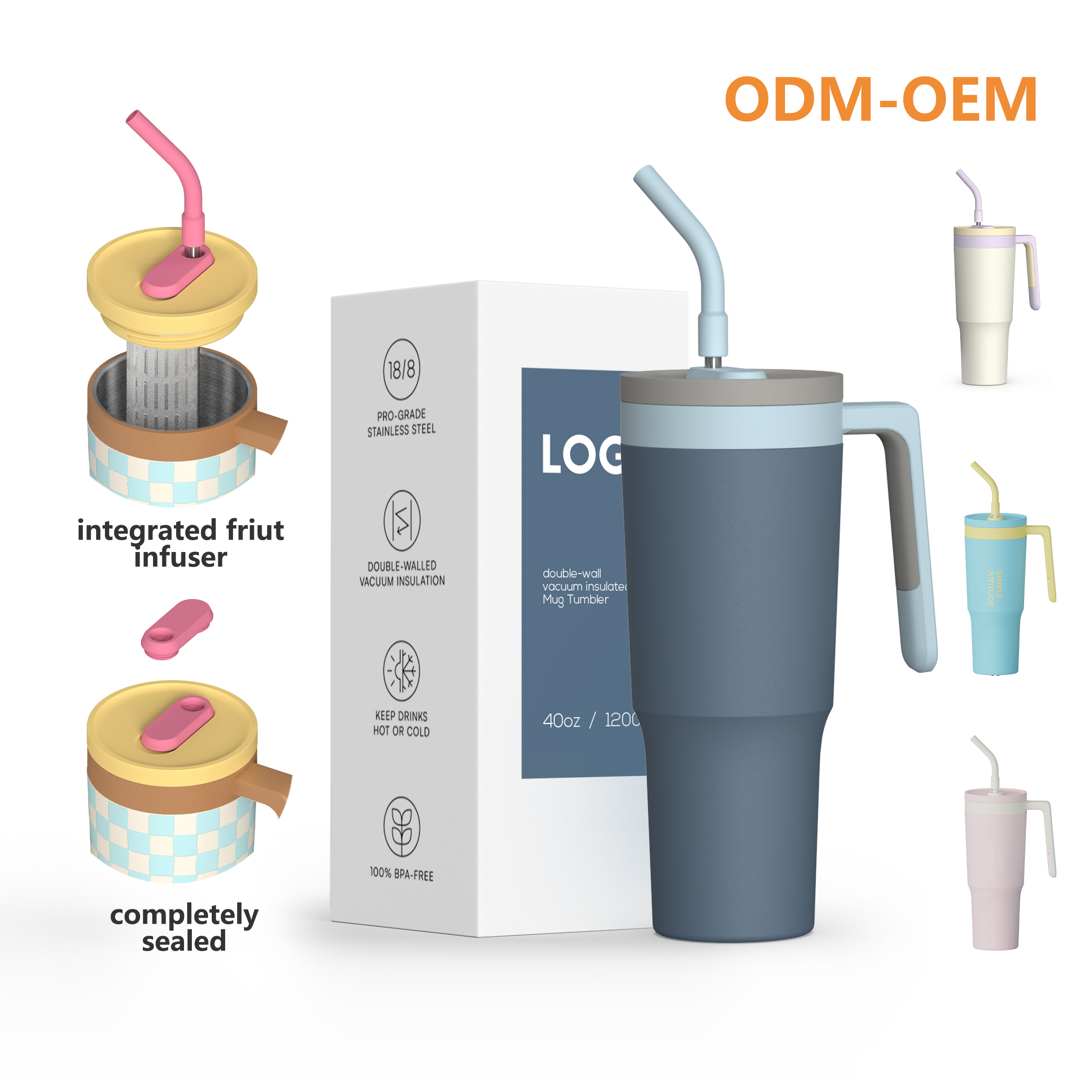 40 oz Tumbler with Handle and Straw Lid Insulated Cup 