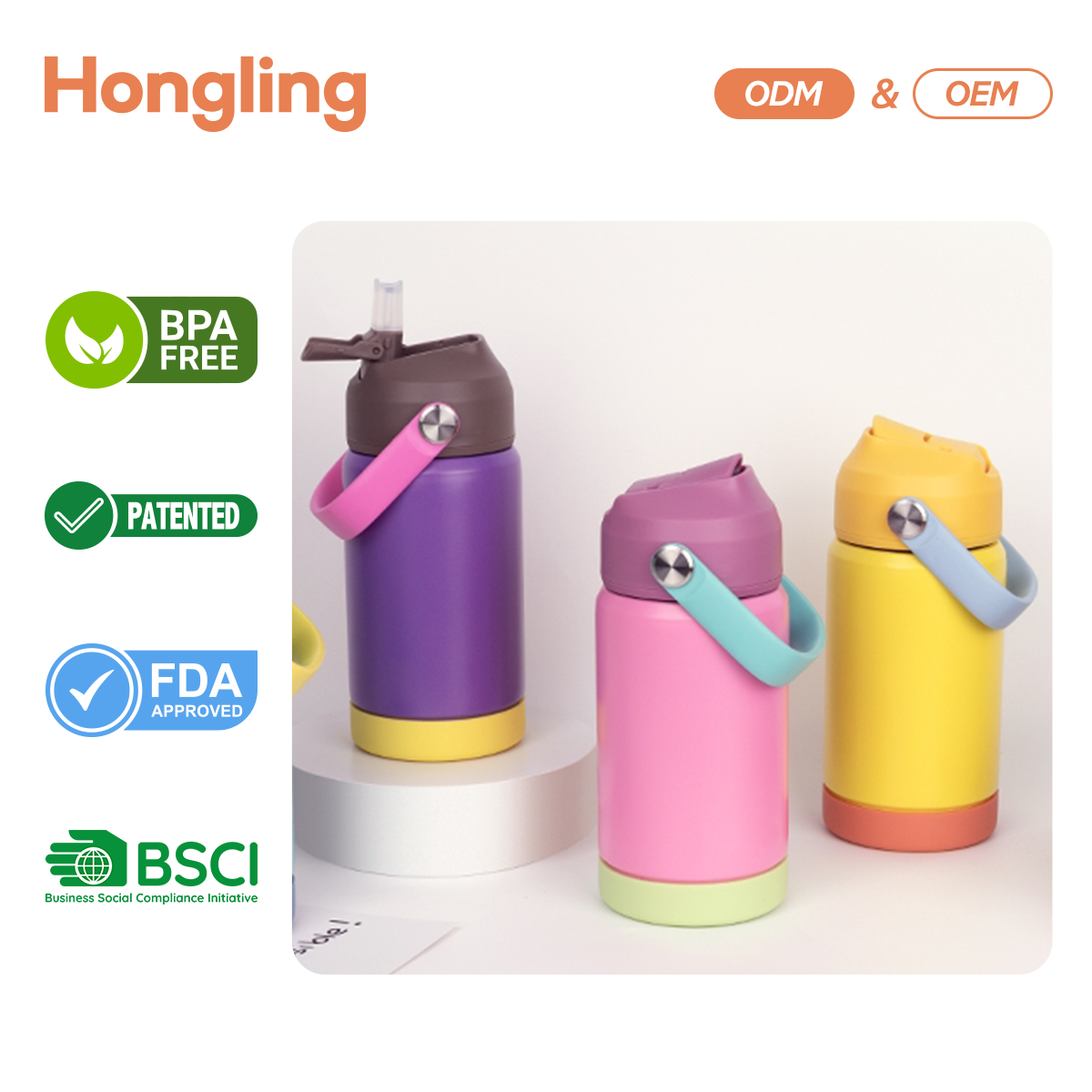 Custom wholesale Thermos cup Insulated drinkware factory Double drinking lid Leak-proof Kids Water Bottle With Straw, Insulated Stainless Steel Vacuum Bottle For School, BPA Free 