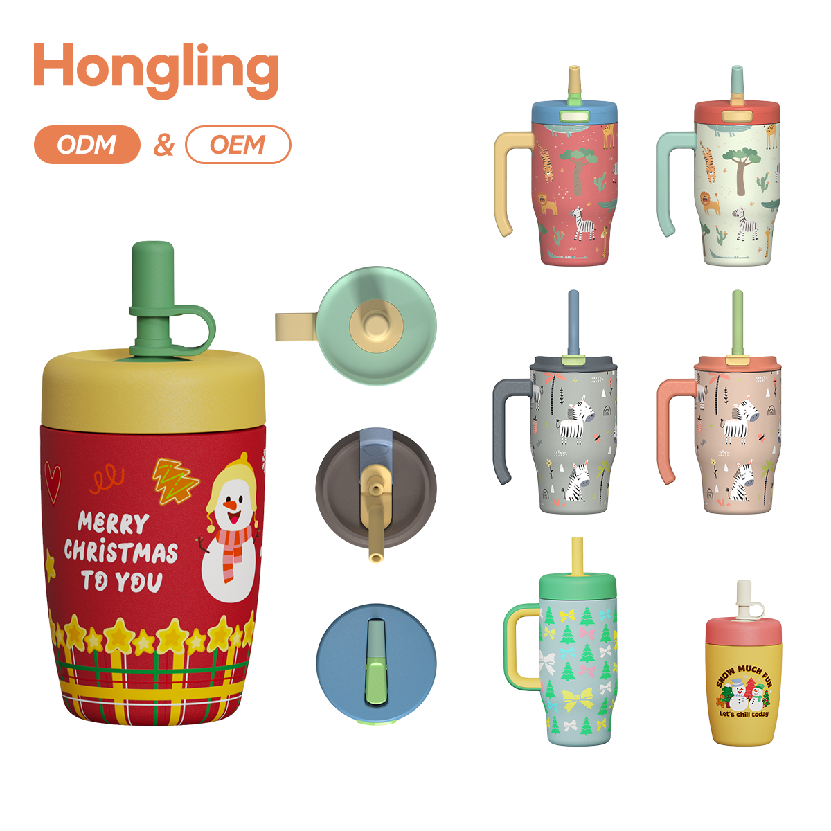 Hongling kids water bottle 12oz 18oz 22oz Kids Tumbler with Handle Straw  Customizable Designs Mugs Tumbler BPA Free Stainless steel tumbler manufacturer