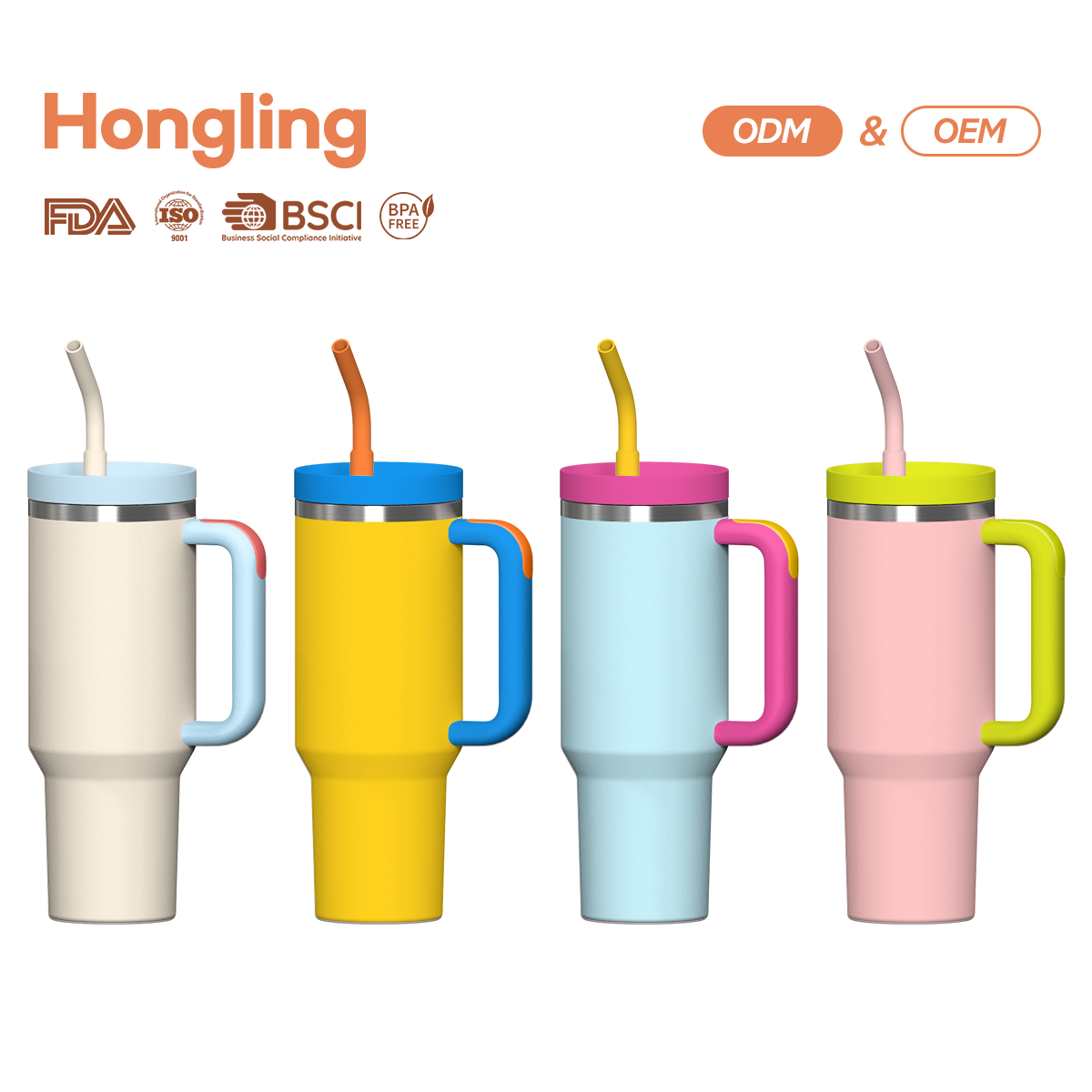 HongLing Tumbler with handle Stainless steel tumbler OEM/ODM 40oz Double Wall Large Capacity Car Bottles Handle Lid BPA-Free