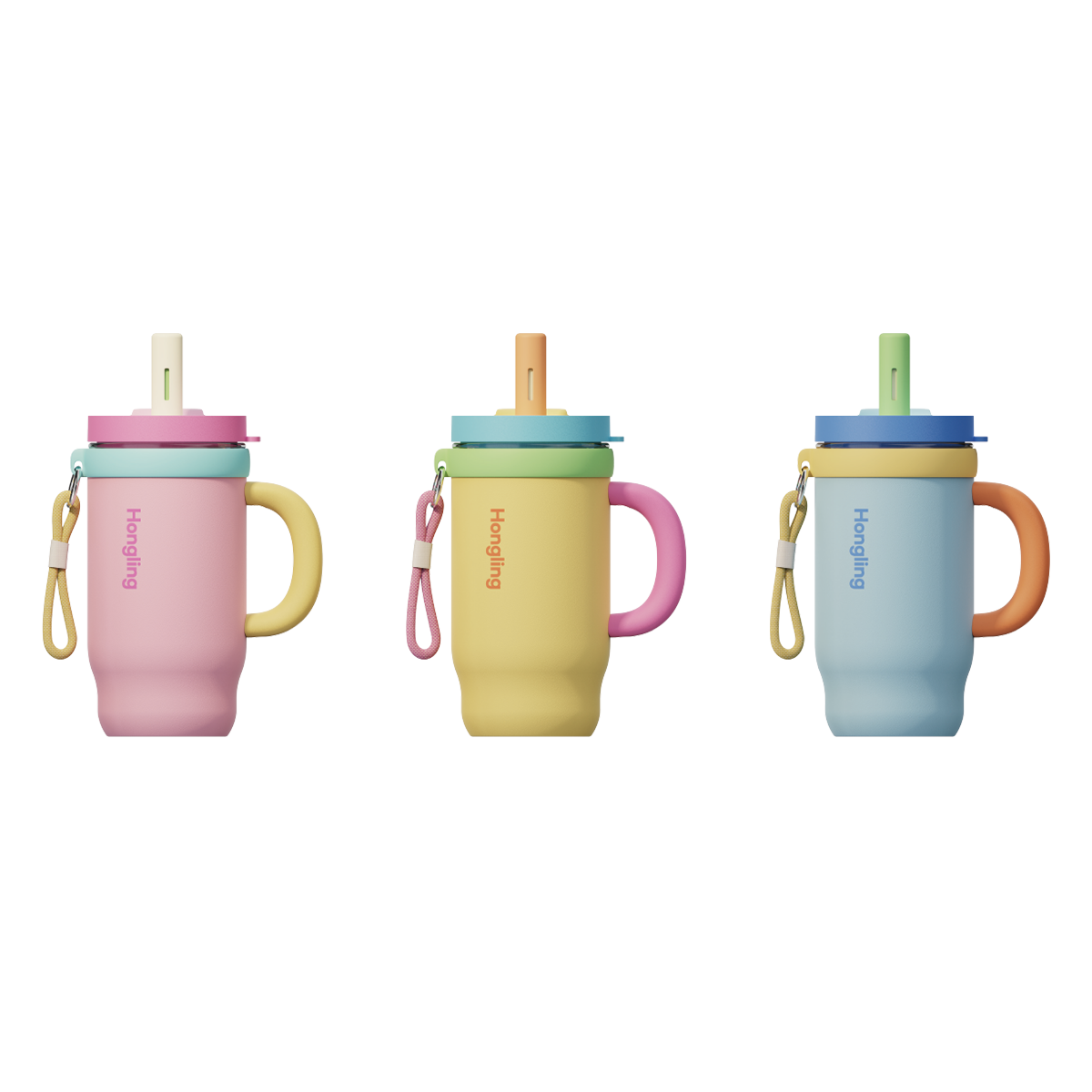 Whloesale water bottle Customized Logo and Color Tumbler with Ergonomic Handle Kids Tumbler 18oz 25oz with Silicone Straw Loop Lids Keep Hot and Cold