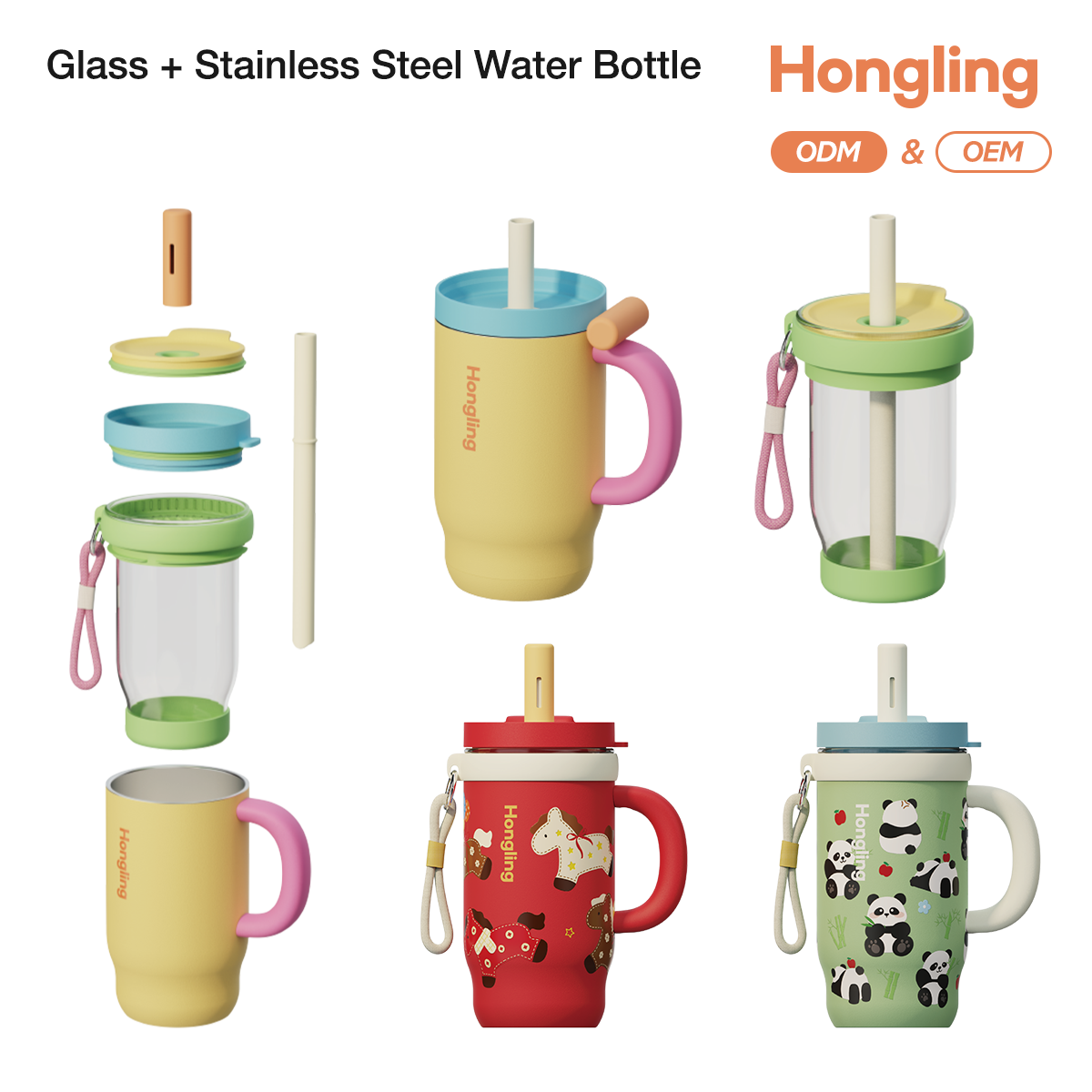 Whloesale water bottle Customized Logo and Color Tumbler with Ergonomic Handle Kids Tumbler 18oz 25oz with Silicone Straw Loop Lids Keep Hot and Cold