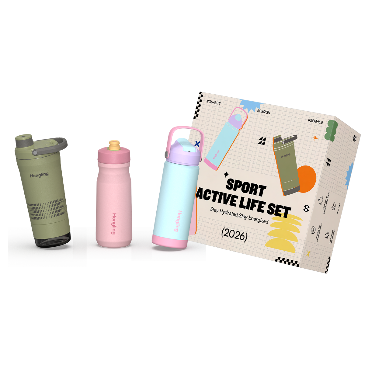 Water Bottle Hong Ling Custom 3 Piece Sports Water Bottle Gift Set BPA Free Shaker Bottle Cycling Bottle Flask Set water bottle manufacturer