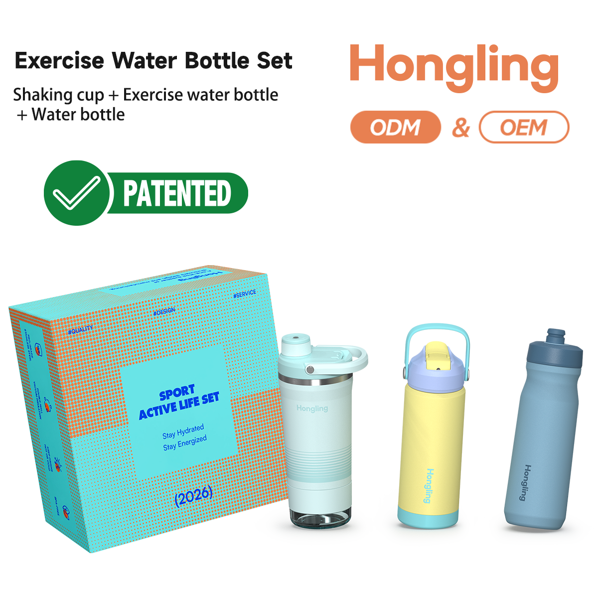 Water Bottle Hong Ling Custom 3 Piece Sports Water Bottle Gift Set BPA Free Shaker Bottle Cycling Bottle Flask Set water bottle manufacturer