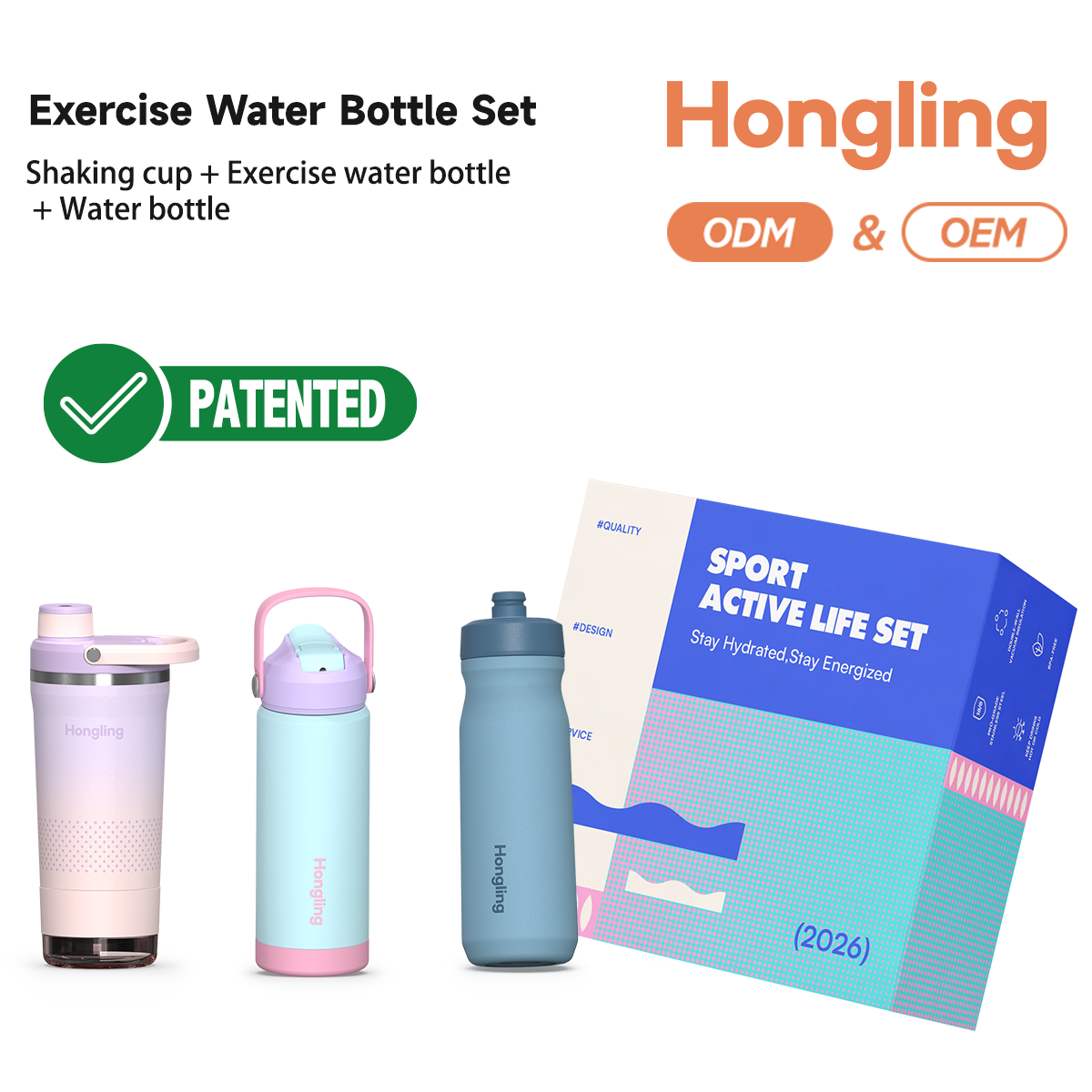 Water Bottle Hong Ling Custom 3 Piece Sports Water Bottle Gift Set BPA Free Shaker Bottle Cycling Bottle Flask Set water bottle manufacturer