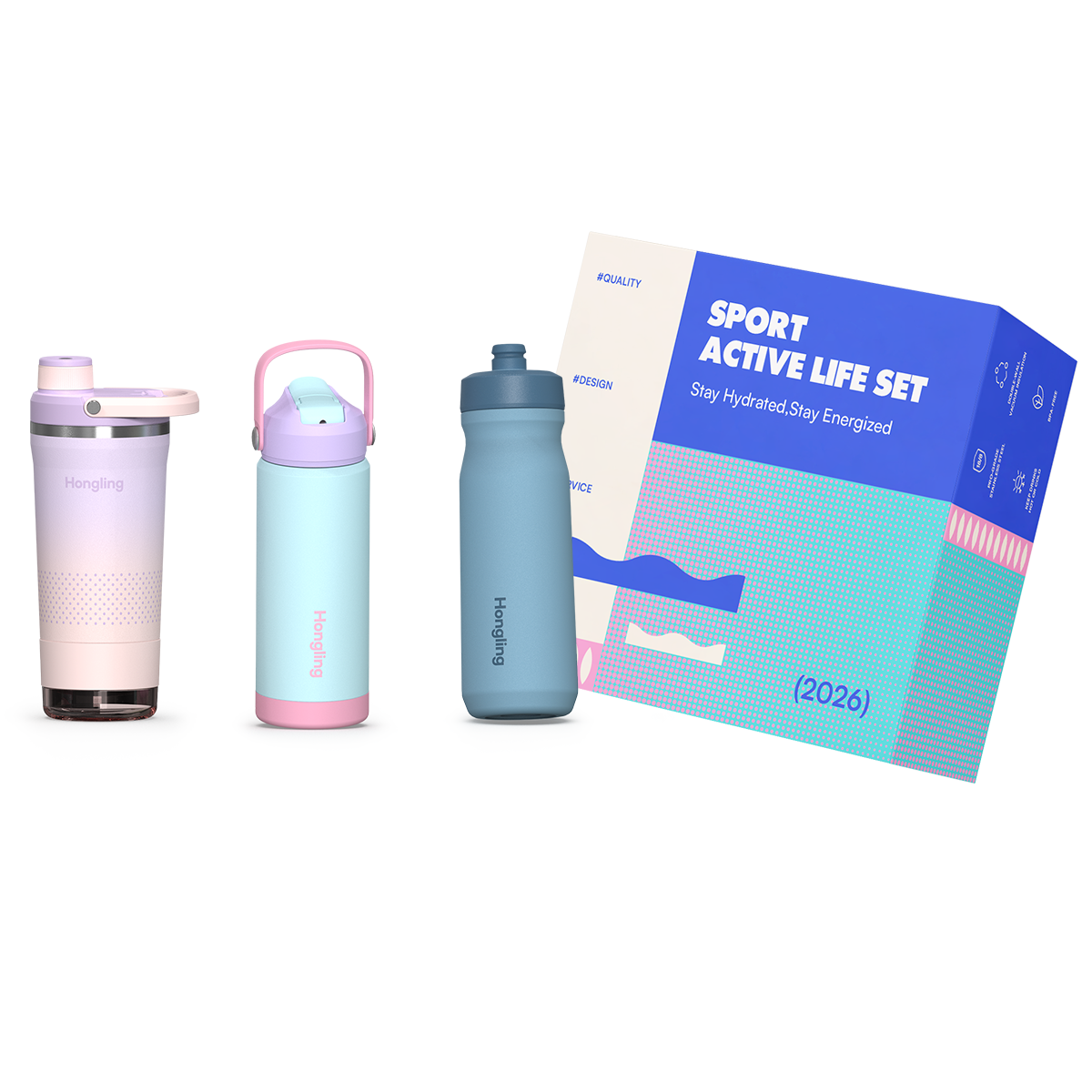 Water Bottle Hong Ling Custom 3 Piece Sports Water Bottle Gift Set BPA Free Shaker Bottle Cycling Bottle Flask Set water bottle manufacturer