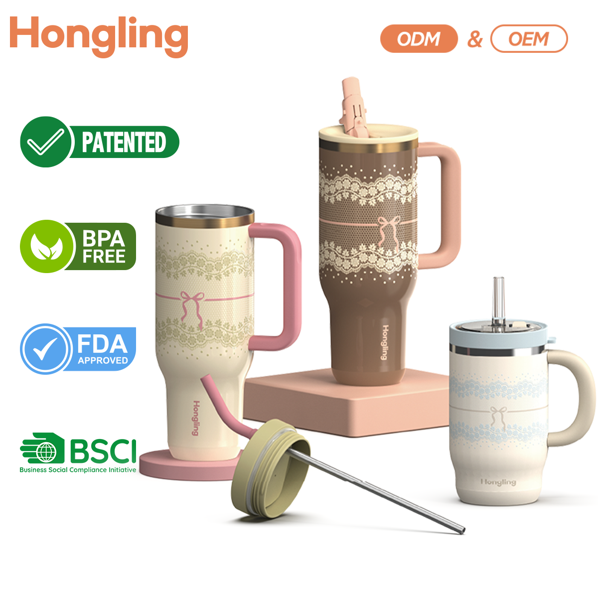 Hongling custom kids water bottle with handle  Vacuum Insulated Metal Travel Mug Coffee Cup With Handle and Logo water bottle manufacturer factory