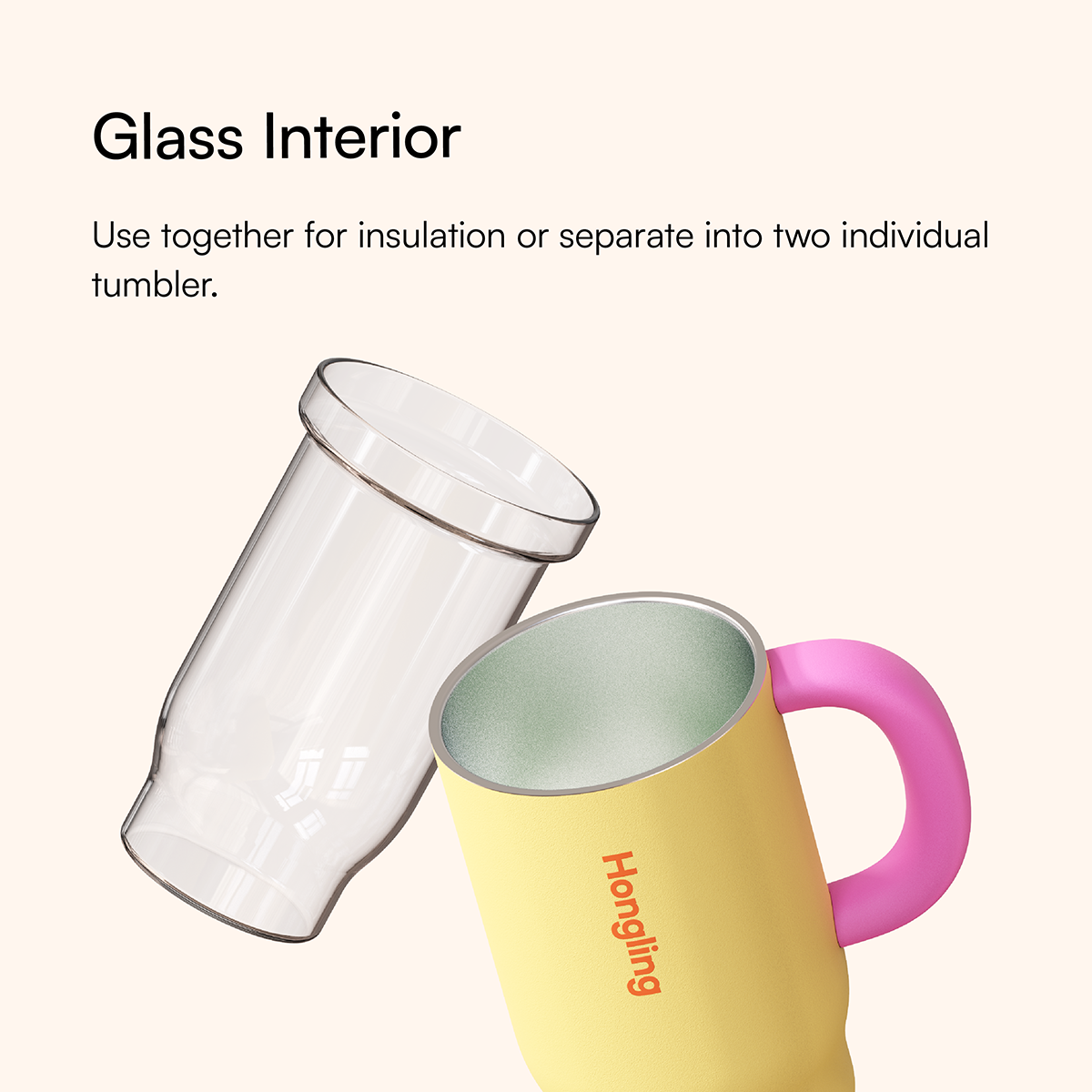 Hongling Eco Friendly Double Wall Glass Lined Stainless Steel Tumbler Portable Insulated Water Cup for Office Travel Commute