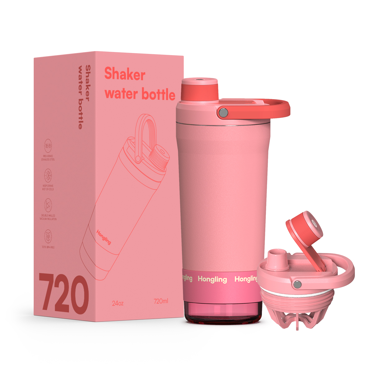 Hongling Water bottle Shaker bottle Leak Proof Design BPA Free Insulated stainless steel water bottle manufacturer 