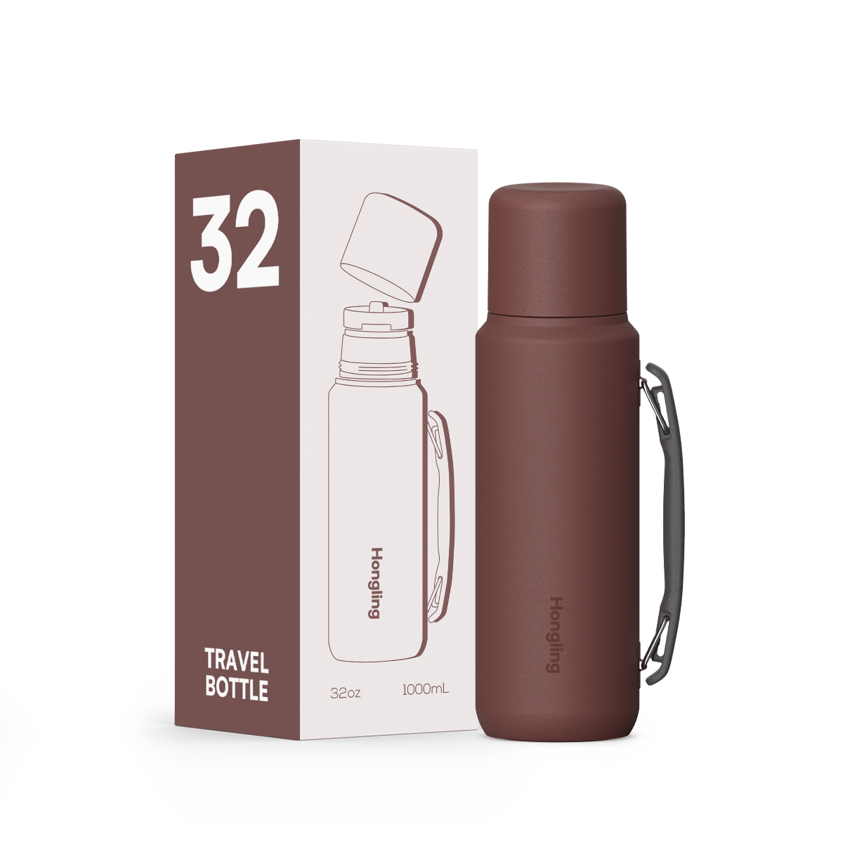 HonglingTravel water bottle OEM & ODM Available Insulated Shaved Water Bottle with Silicone Ring & Rotate Cap Durable Thermos Outdoor Adventure