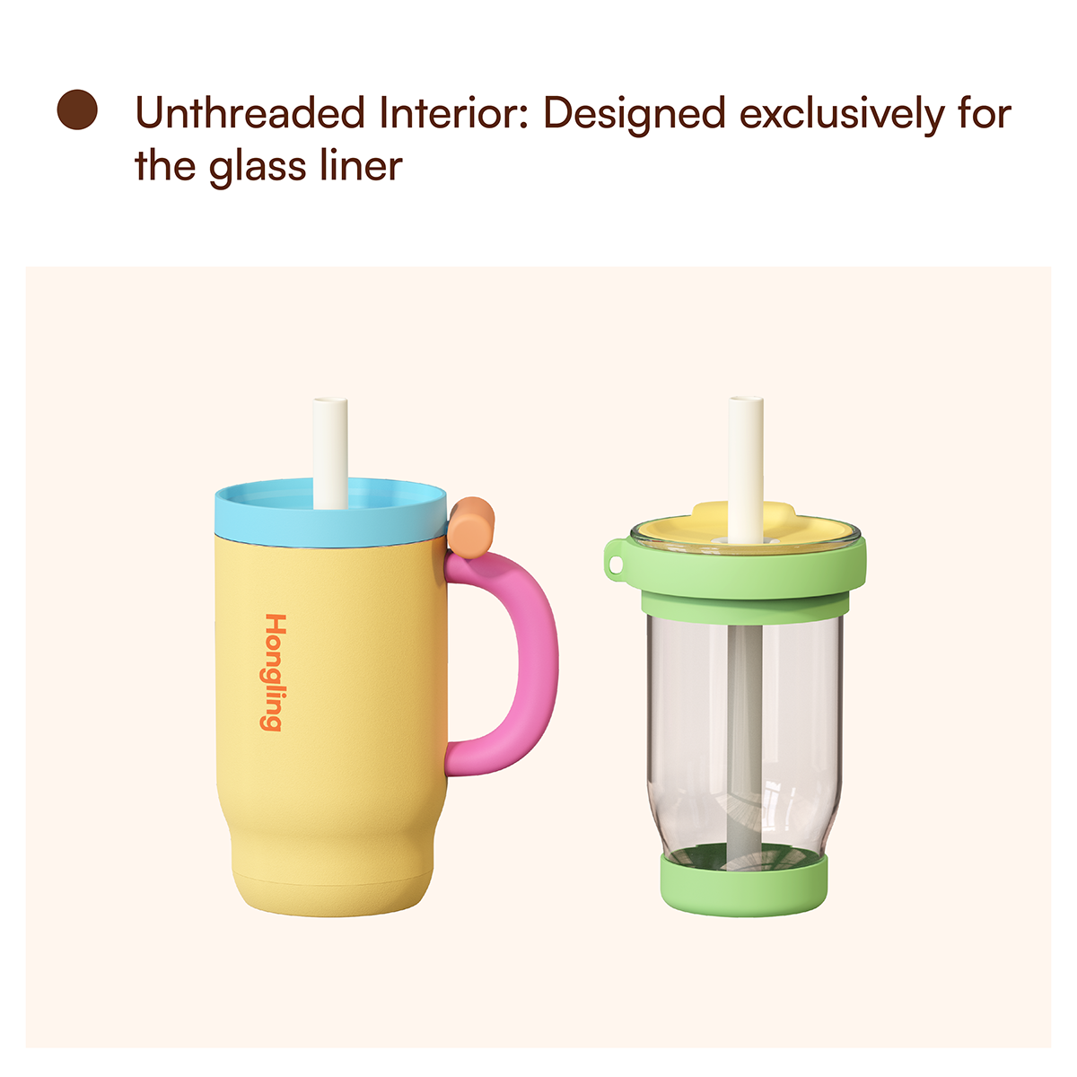 Hongling Eco Friendly Double Wall Glass Lined Stainless Steel Tumbler Portable Insulated Water Cup for Office Travel Commute