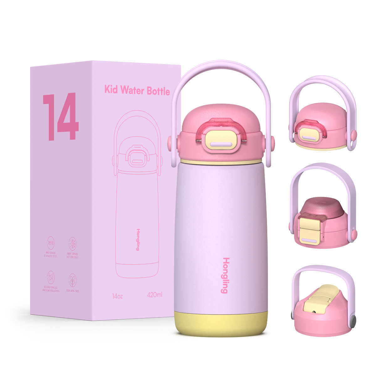 Custom wholesale kids water bottle 12oz/16oz Straw cup BPA-free water bottle Outdoor sports thermos 