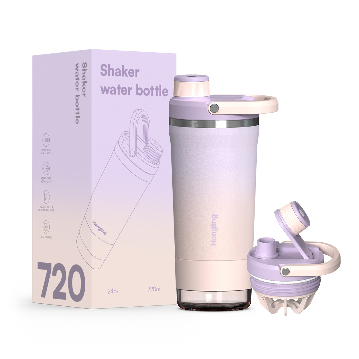Hongling Water bottle Shaker bottle Leak Proof Design BPA Free Insulated stainless steel water bottle manufacturer 