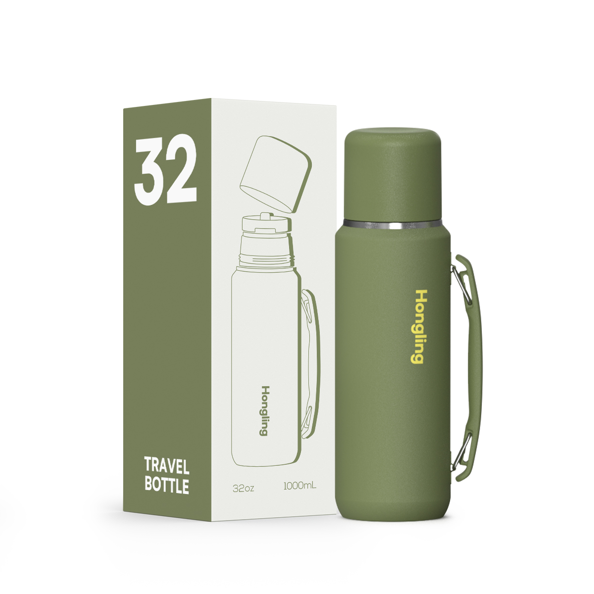 HonglingTravel water bottle OEM & ODM Available Insulated Shaved Water Bottle with Silicone Ring & Rotate Cap Durable Thermos Outdoor Adventure