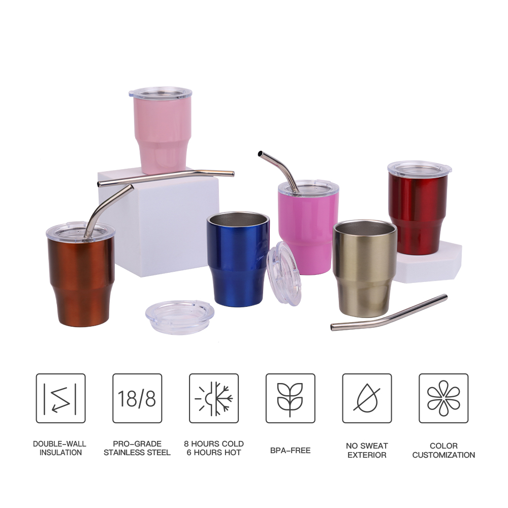 3oz/5oz/7oz Mini Tumbler Shot Glass, Stainless Steel Mini Tumblers with Lids and Straws, Travel Mug for Hot and Cold Beverages, Thermos Coffee Mug, for Champaign, Cocktail, Beer Party(6 colors)