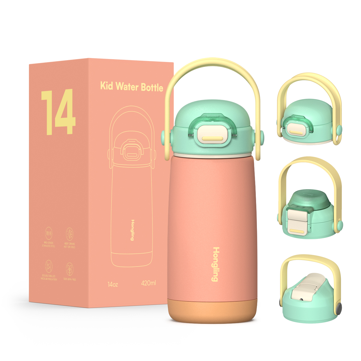 Custom wholesale kids water bottle 12oz/16oz Straw cup BPA-free water bottle Outdoor sports thermos 
