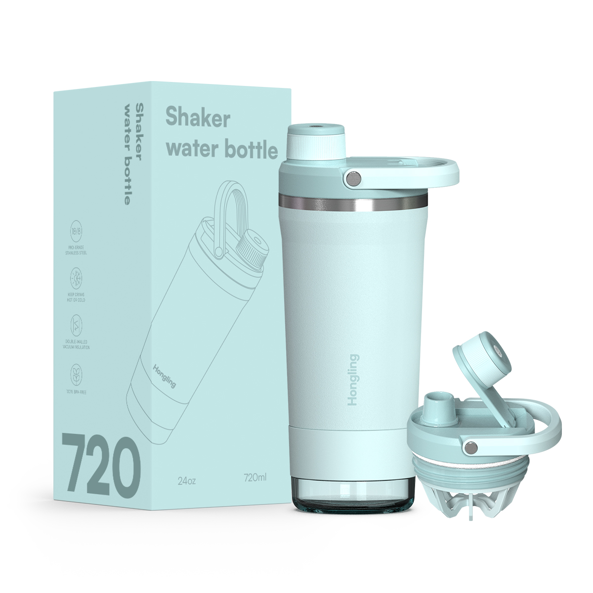 Hongling Water bottle Shaker bottle Leak Proof Design BPA Free Insulated stainless steel water bottle manufacturer 