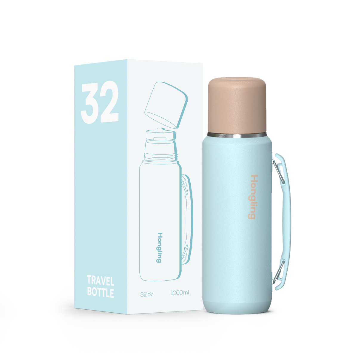 HonglingTravel water bottle OEM & ODM Available Insulated Shaved Water Bottle with Silicone Ring & Rotate Cap Durable Thermos Outdoor Adventure