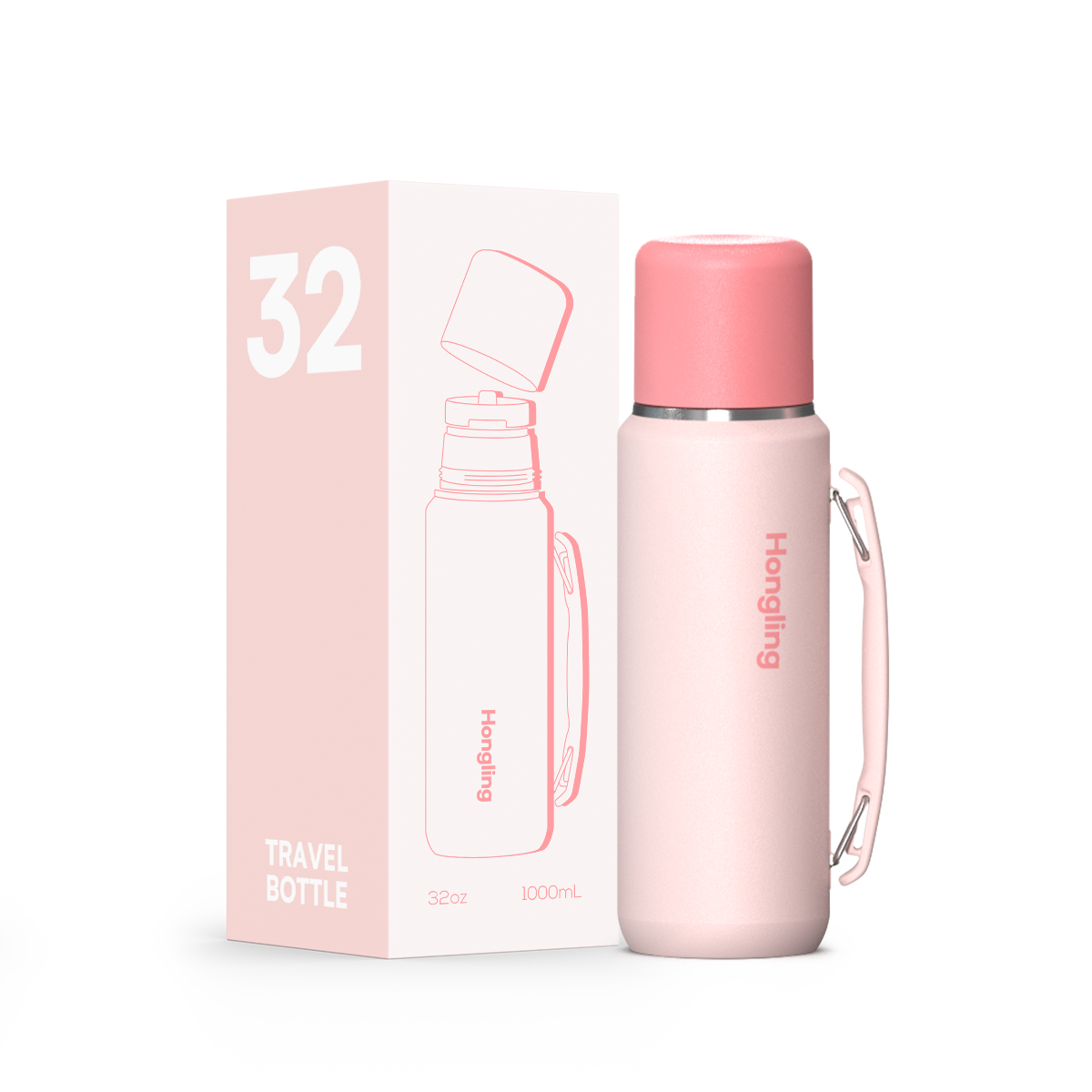 HonglingTravel water bottle OEM & ODM Available Insulated Shaved Water Bottle with Silicone Ring & Rotate Cap Durable Thermos Outdoor Adventure